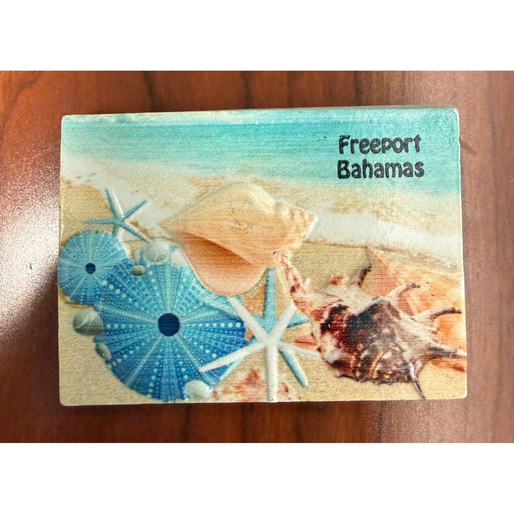 Freeport Bahamas Souvenir Magnet 3D Beach Scene Shells Sea Urchin Starfish